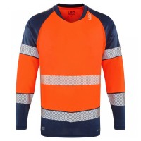 Leo Workwear Ruda Class 2 Long-Sleeved T-Shirt Hi-Vis Orange / Navy
